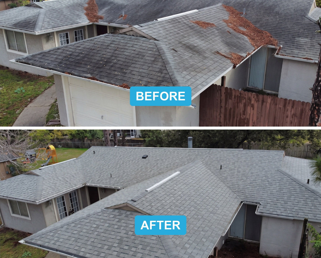 Roof before and after cleaning